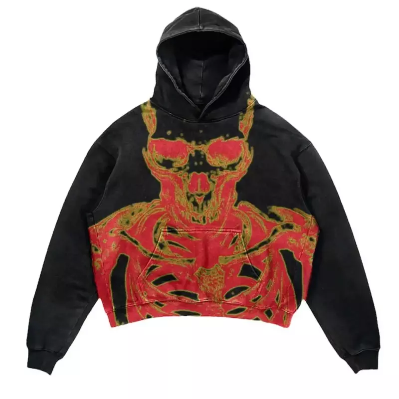 European and American fashion men's and women's Y2K loose jacket jacket skull print long-sleeved hooded high street sweater