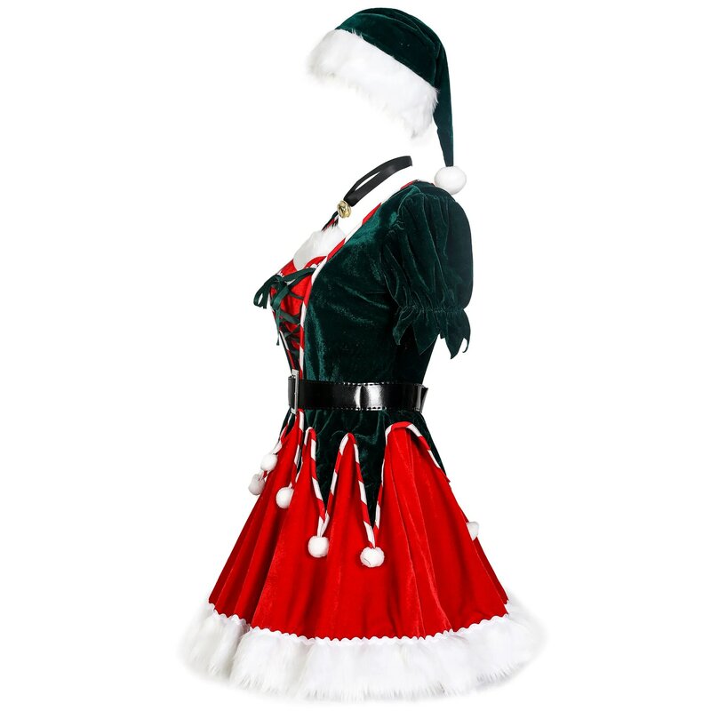 Vestido de Navidad para mujer adulta, traje Sexy de Papá Noel, lindo elfo, disfraces de Cosplay, ropa de Año Nuevo, vestido cálido de x-mas, atuendo de lujo