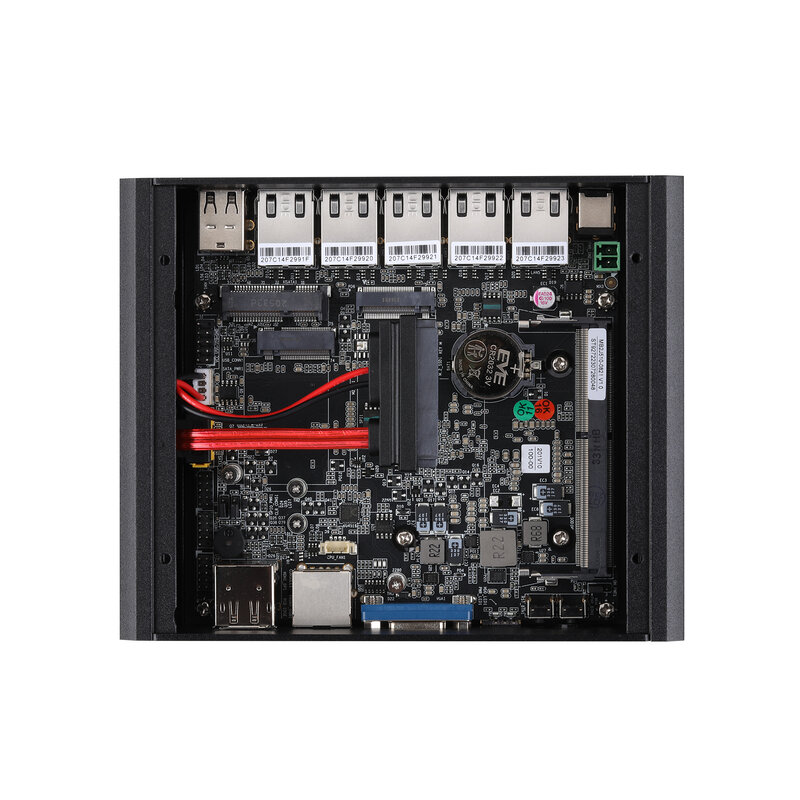 QOTOM-microdispositivo Firewall Sin ventilador, Mini PC, Q10821G5-S08 J6412 Celeron, 5 x I225-V/I226-V, 2,5G, LAN Gateway Firewall