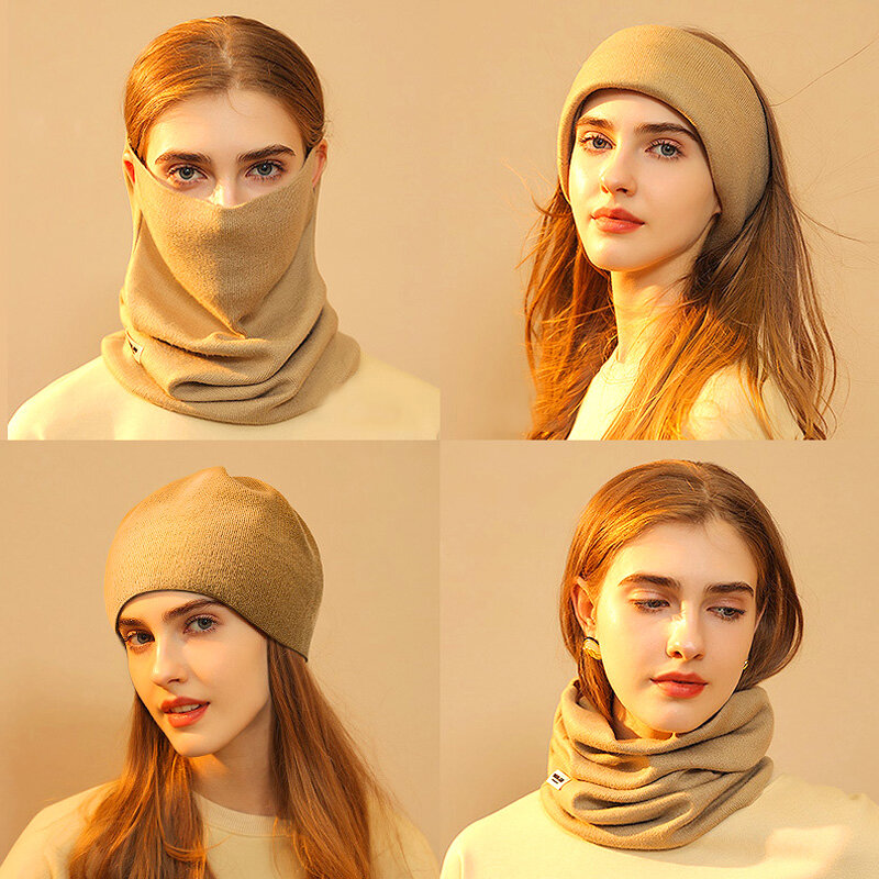 Многофункциональный женский шарф, однотонный вязаный пуловер, шапка, зимняя мягкая теплая маска для лица, уличный велосипедный шейный обогреватель