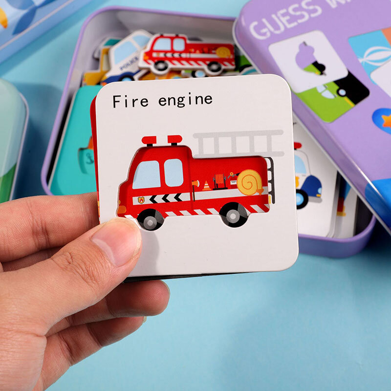 어린이 창의적인 나무 퍼즐 아이언 박스, 유치원 아기 조기 교육, 만화 동물 교통 퍼즐, 인지 인터랙티브 게임