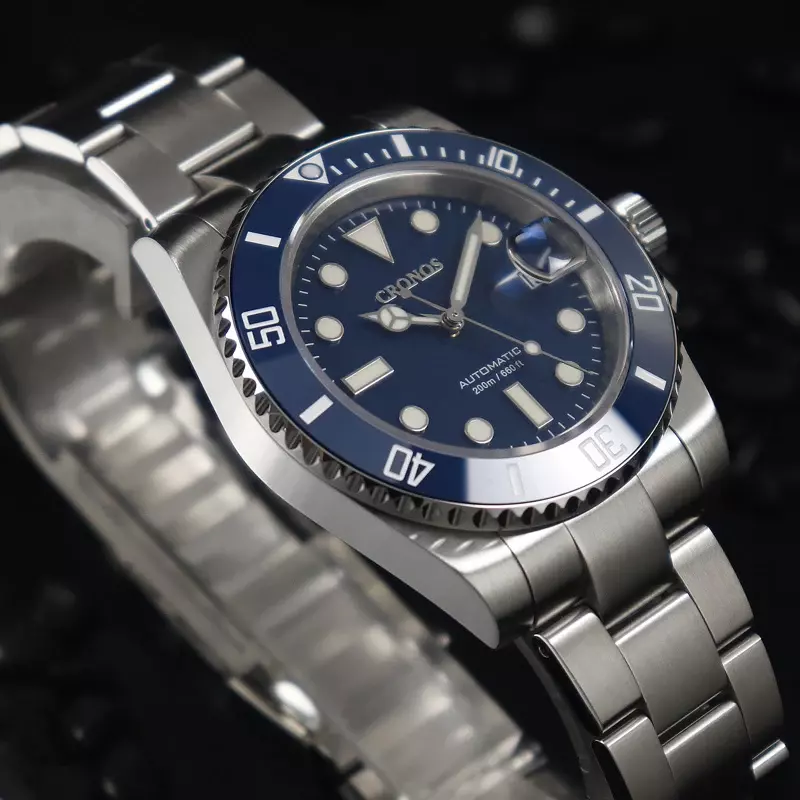 Jam tangan pria Flat, jam tangan pria kristal safir AR anti air 200m, Bezel keramik baja 316L otomatis, L6005 V3 PT5000