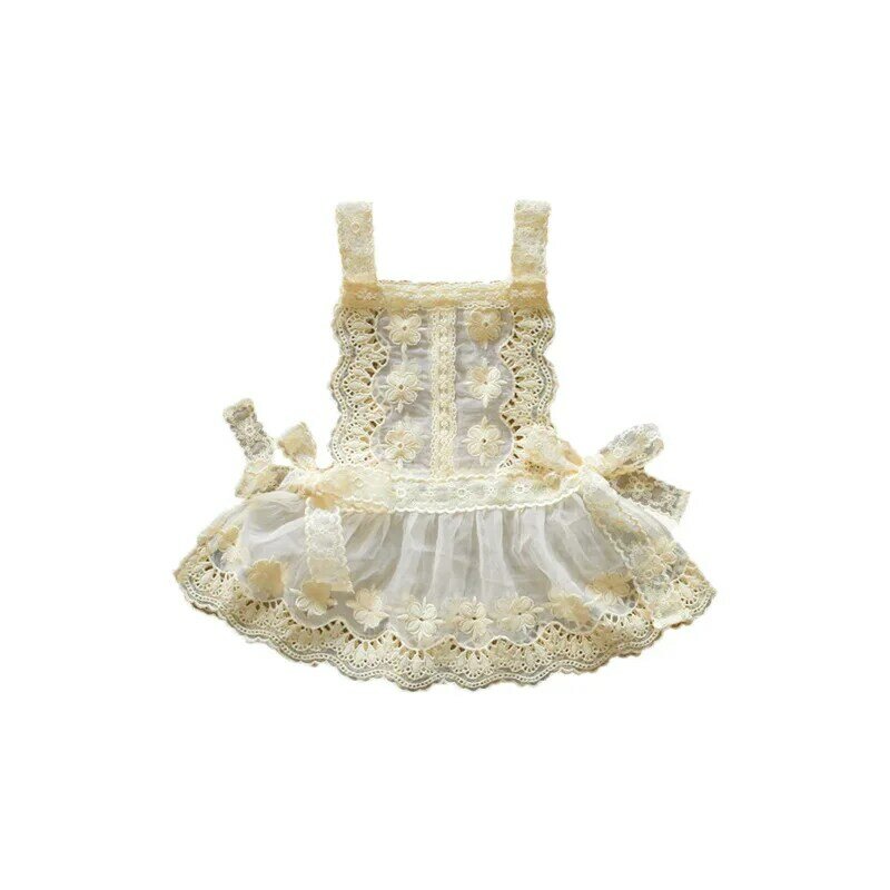 Children Clothing Kids Summer 2024 New Sweet Lace Mesh Embroidery Dress Cute Solid Color Casual Princess for Baby Girls