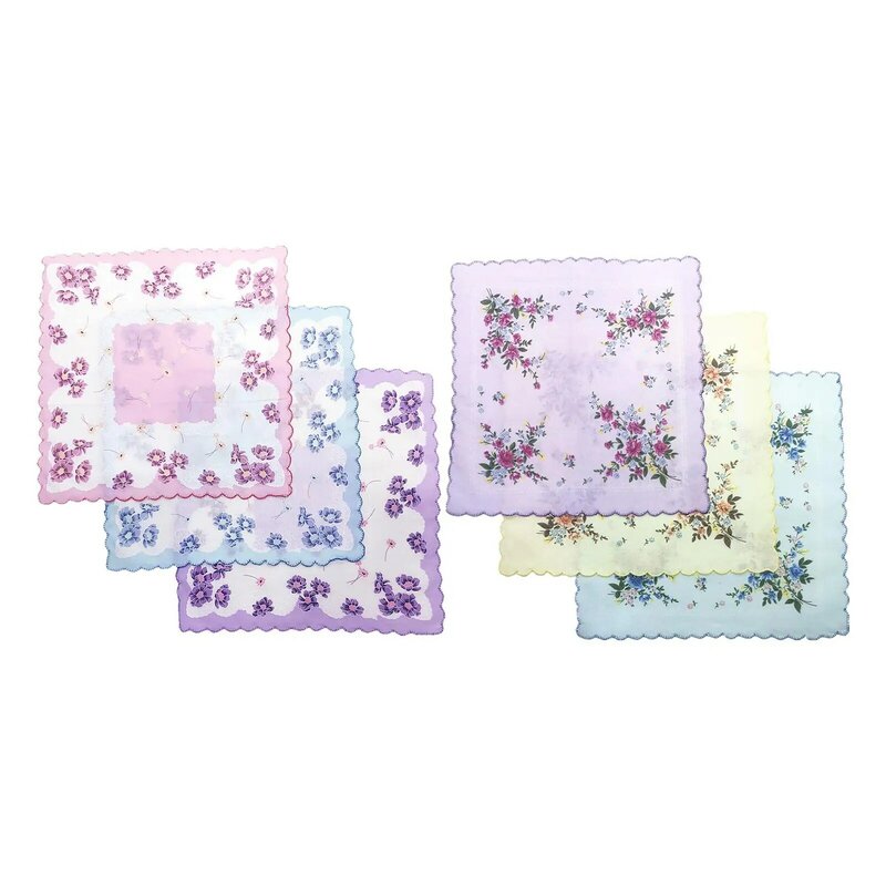 Women Ladies Handkerchiefs Floral Print Mixed Style and Color Soft Cotton Flower Handkerchief for Party Wedding 30cmx30cm