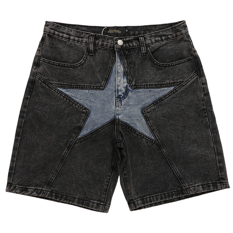 Pantalones cortos vaqueros Harajuku para hombre, ropa informal holgada de estilo Hip Hop, color azul, 2022