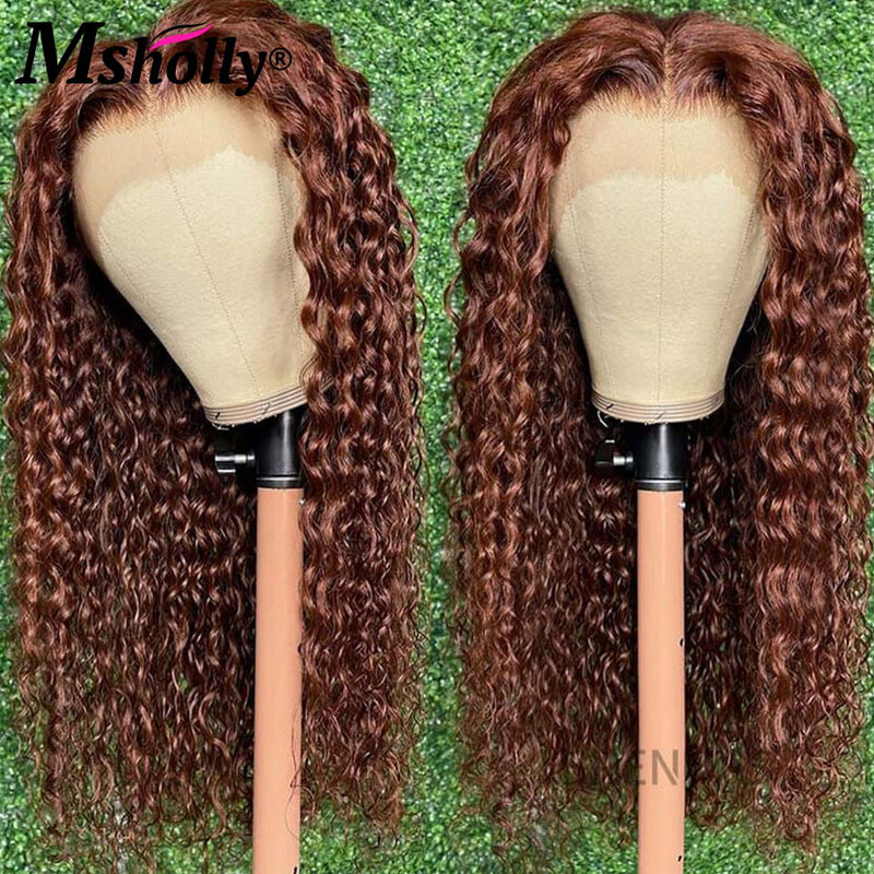 Wig keriting warna jahe rambut manusia prepped HD Lace Frontal Wig untuk wanita Wig Frontal merah coklat tanpa lem Wig Brasil