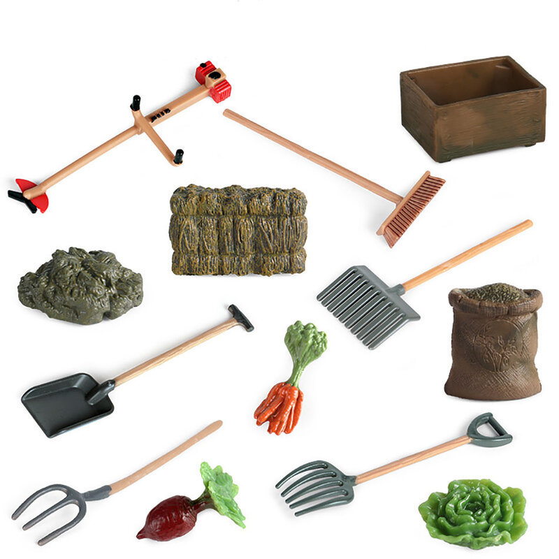 Children's Simulation Farm Ranch Props Model Toys Fodder Vegetable Human And Agricultural Tools Scene Decorations Toys