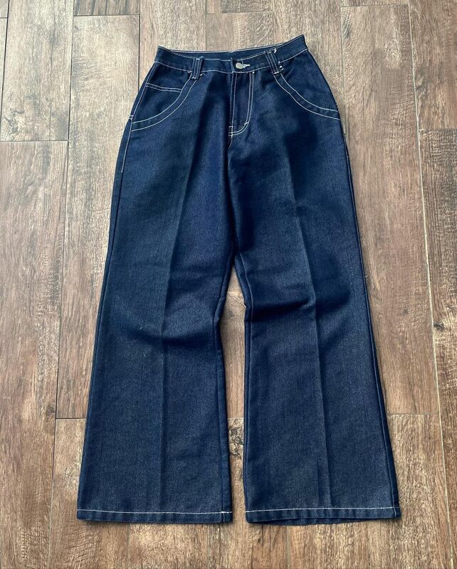 Duża kieszeń Solidne klasyczne damskie workowate dżinsy z wysokim stanem Y2k Hip Hop Casual Streetwear Proste spodnie Modne niebieskie spodnie