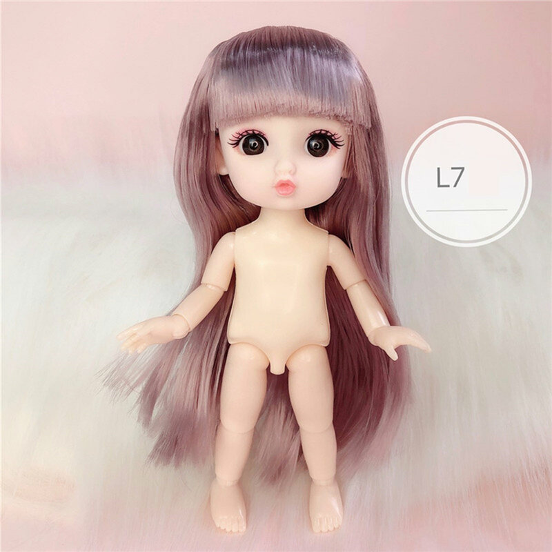 17cm Lovely Girls Dolls with Colorful Hair Big Eyes Nake BJD Doll for Birthday and Christmas Gift