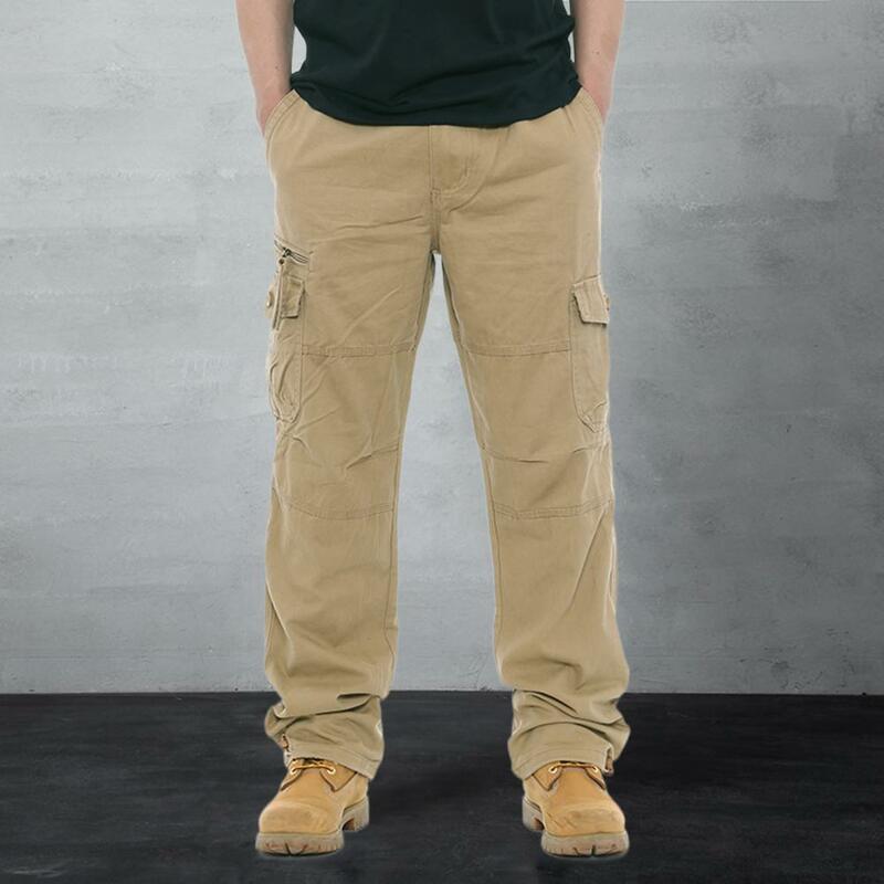 Men 7 Pocket Pants Men's Plus Size Cargo Pants with Multi Pockets Elastic Waist Loose Wide Leg Solid Color Outdoor for Gym