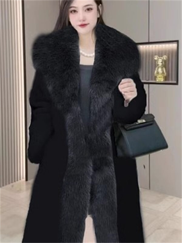 2023 Winter New Mink Fur Integrated Coat Women's Fox Hair Collar European Mink Fleece Medium Length Fur Coat Women's Trend