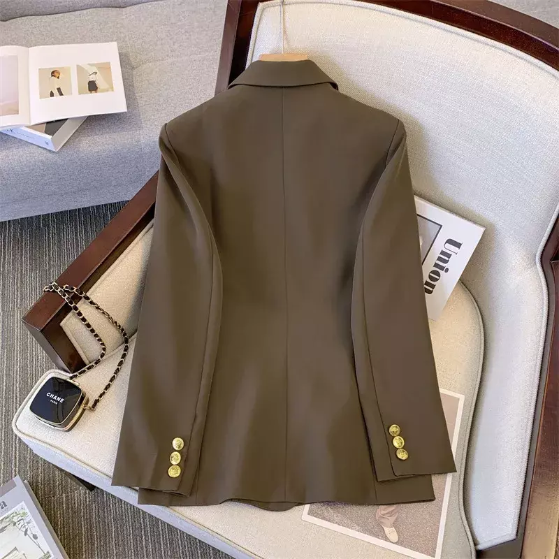 Traje negro de 1 pieza para mujer, chaqueta femenina de oficina, ropa de trabajo de negocios, botón dorado, abrigo elegante informal Formal, vestido de Graduación