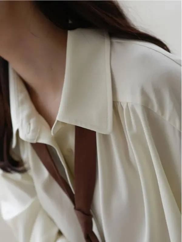 Милая и крутая дизайнерская рубашка на раннюю осень, ленивая свободная простая индивидуальная универсальная Тонкая блузка с галстуком, эстетический Топ большого размера