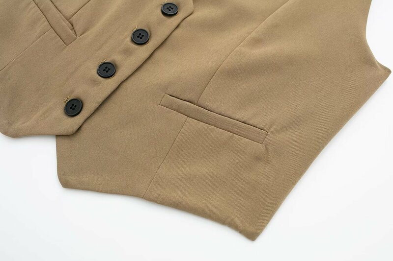Dames 2024 Mode Pocket Decoratie Aangepaste Serie Slim Fit Korte V-Hals Vest Retro Mouwloze Dames Tanktop Unieke Top