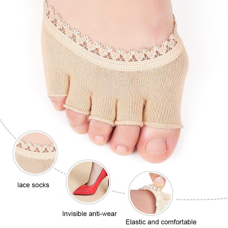 Forefoot Pad Five Toes High Heels Wear-resistant Half Socks Lace Lace Invisible Sock Calluses Corns Foot Pain Care for Women Man