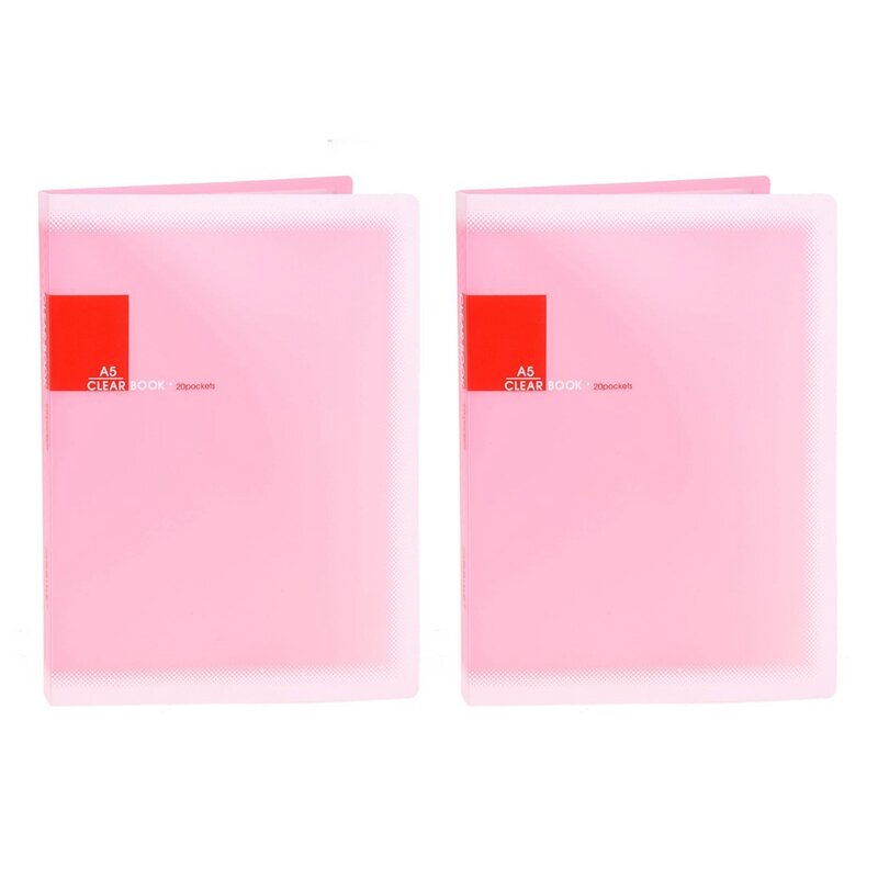 2X البلاستيك A5 ورقة 20 جيوب ملف مجلد وثيقة حامل ، الوردي