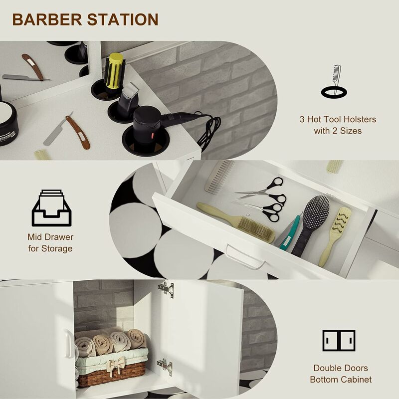 Paddie stasiun Salon pasang dinding, dengan cermin, stasiun penata rambut, peralatan Salon Spa dengan pemegang peralatan/laci