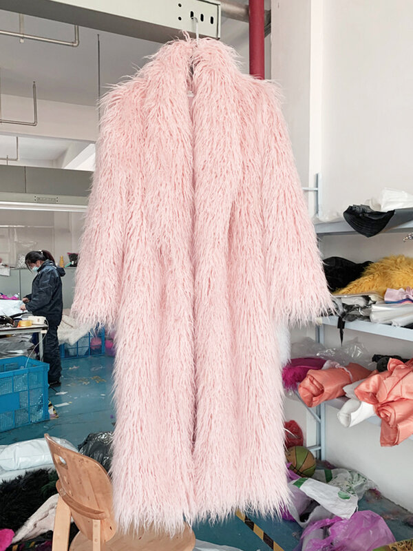 Zadorin-女性のための模造羊の毛皮のレインコート,非常に長い,丈夫なラペル,ふわふわのジャケット,冬の服,ファッショナブル,2024