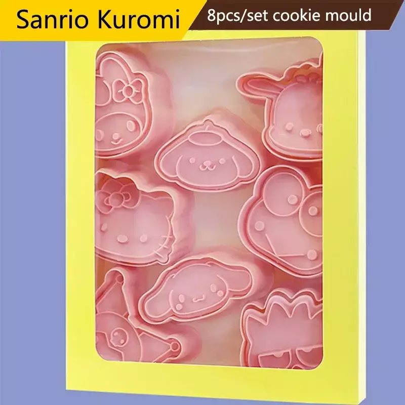 Cartoon Cookie Mold Set, Hello Kitty, Kuromi, Melodys, Cinnamorolls, Carimbo De Cookies 3D, Acessórios De Cozinha, Ferramentas De Cozimento, 8Pcs