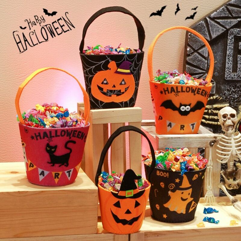 Large Capacity Halloween Candy Bag With Handle Trick Or Treat Pumpkin Handbag Happy Halloween Day Gift Basket
