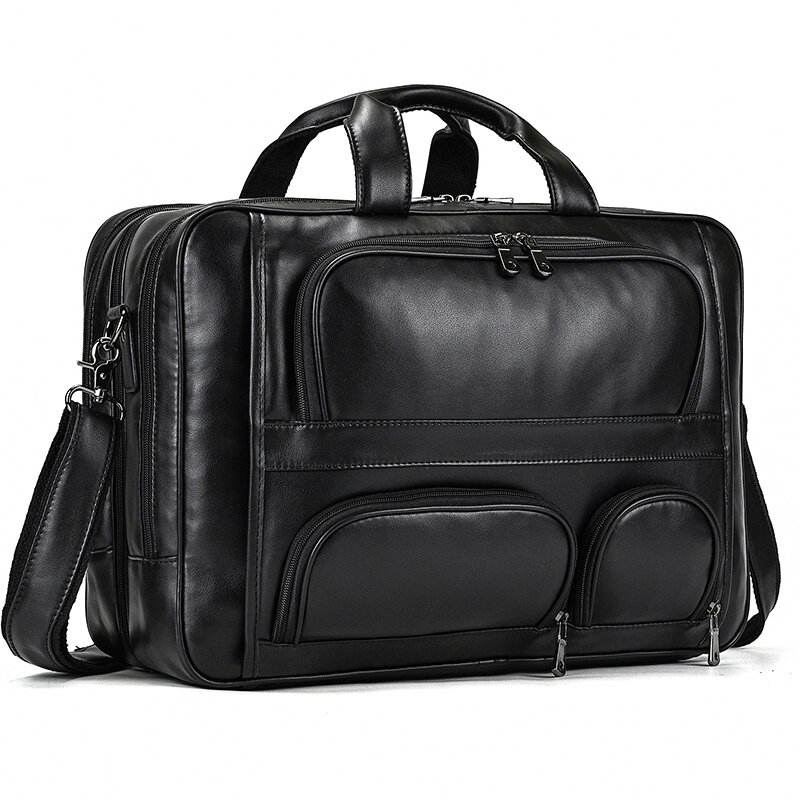 Большой кожаный портфель, двухслойные деловые сумки из натуральной кожи для офиса, портфель для ноутбука из натуральной кожи 17 дюймов