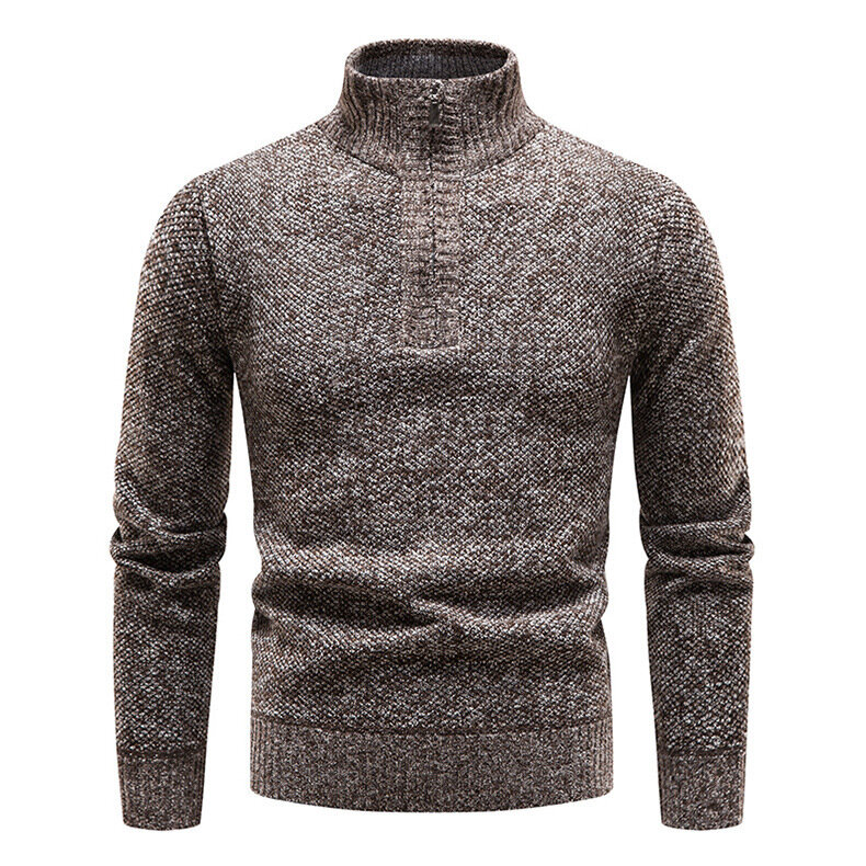 Suéter grueso de lana para hombre, Jersey cálido de cuello alto con media cremallera, suéteres de lana de punto delgados para Primavera, Invierno