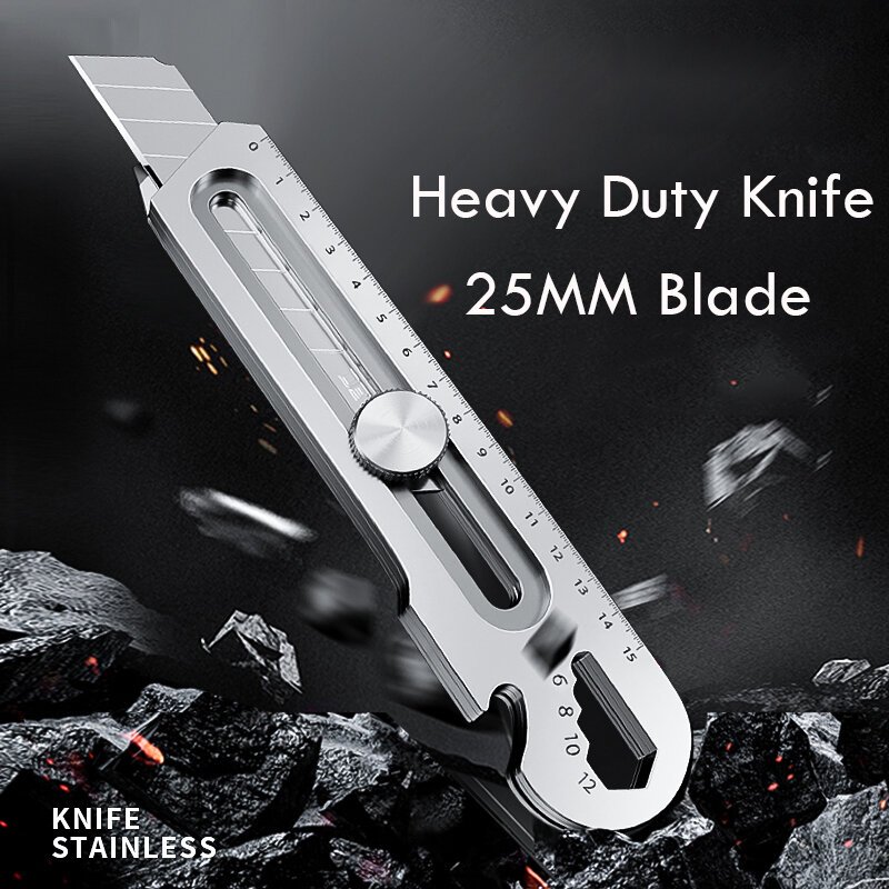 Liga de alumínio bolso Utility faca, faca multifuncional, Heavy Duty Box Cutter, lâmina Couteau para Caixas, 6 em 1, 18mm, 25mm