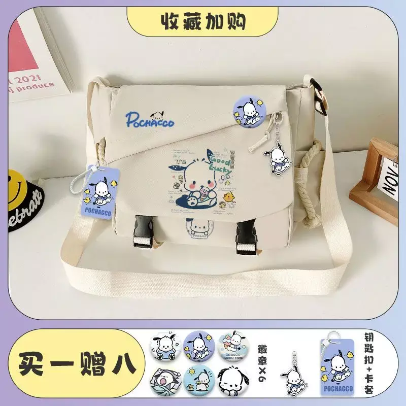 Sanrio กระเป๋าสะพายข้างสำหรับสุนัขปาชาแบบพกพา, กระเป๋าผ้าใบนักเรียนค่าเล่าเรียนกระเป๋าสะพายไหล่เดียว