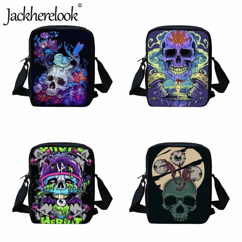 Jackherelook Fashion Artistic Skull Messenger Bag per ragazze ragazzi borse a tracolla adolescenti borsa per la spesa da viaggio per il tempo libero piccola
