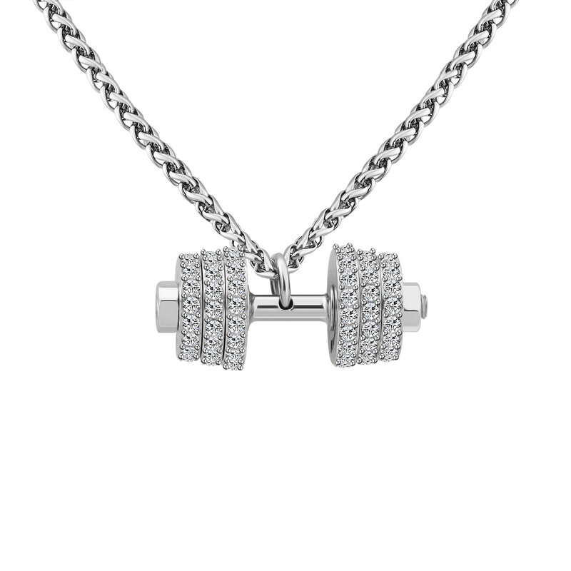 Haltere colar com zircão hip hop colar de aço inoxidável haltere colar feminino jóias presente
