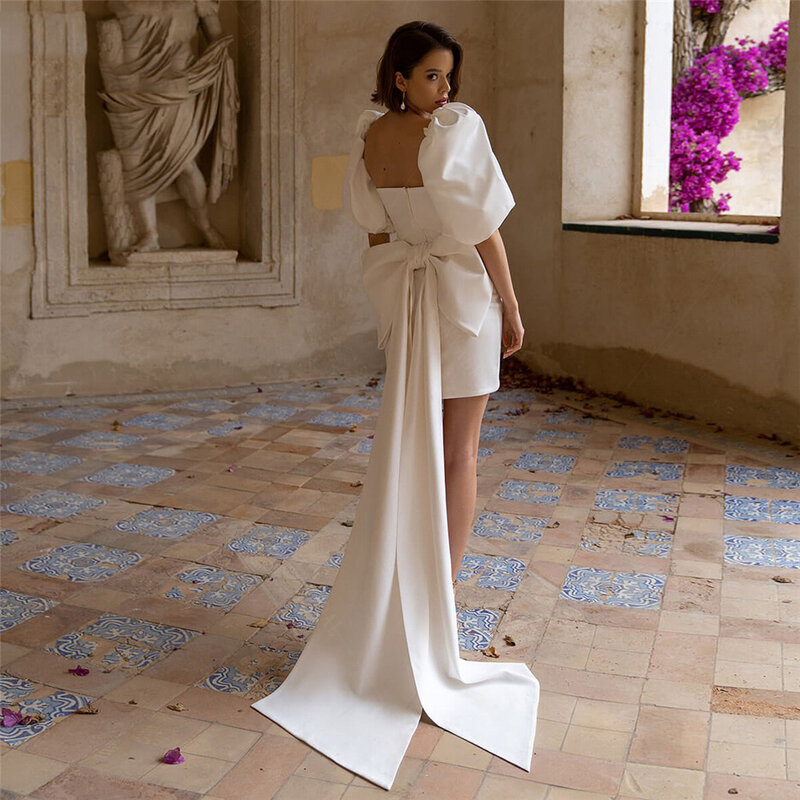 Женское свадебное платье-Русалка It's yiiya, белое короткое плиссированное платье с бантом и открытой спиной на лето 2019