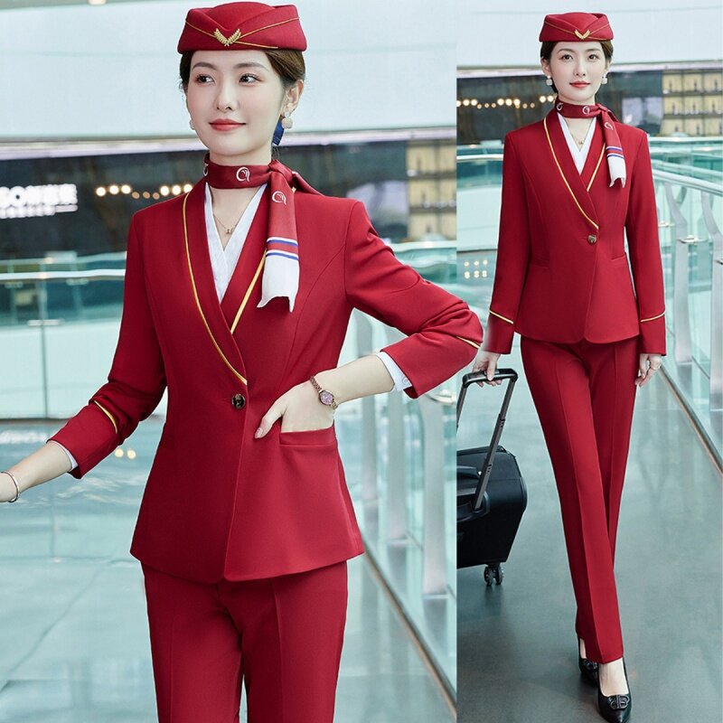Ropa de negocios de manga larga para mujer, traje Formal de negocios, ropa de trabajo de aviación de Hotel, moda, otoño e invierno, 8917