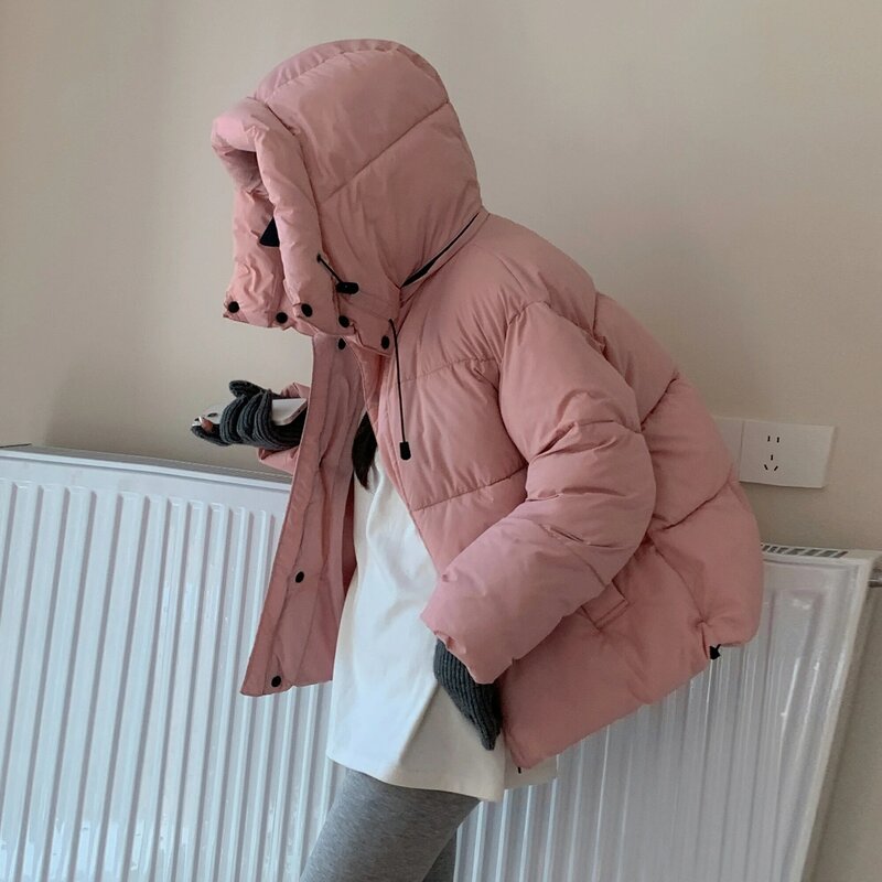 Новинка 2023, зимние пальто, пушистая пуховая куртка с капюшоном в Корейском стиле, Женская Толстая свободная короткая куртка, пальто