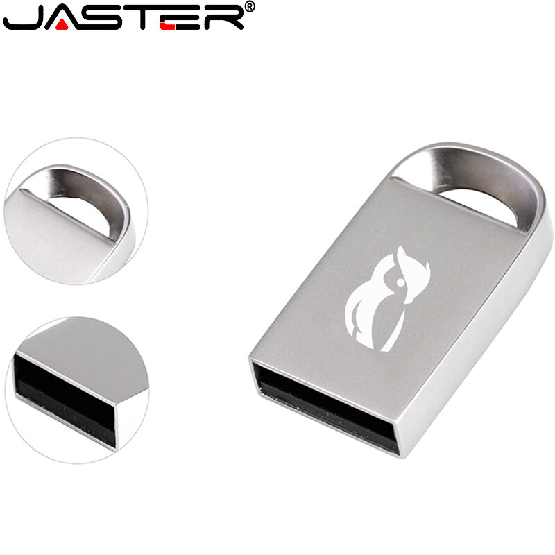 JASTER Stik Memori USB 2.0 Logam, Flash Drive 64GB U Disk 32GB Drives16 GB 8GB Hadiah Gantungan Kunci Stik Memori 4GB Gratis LOGO Kustom