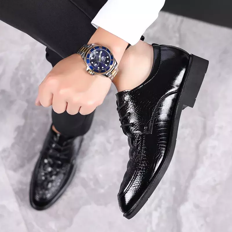 Zapatos de cuero PU con patrón de cocodrilo para Hombre, Zapatos de vestir de negocios, calzado informal para eventos sociales, calzado de boda para Hombre