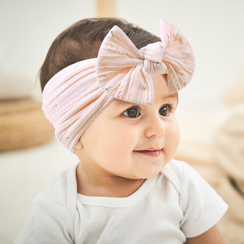 Bando bunga renda pita bayi, aksesori rambut lembut cetakan nilon katun untuk anak perempuan 5 buah/set