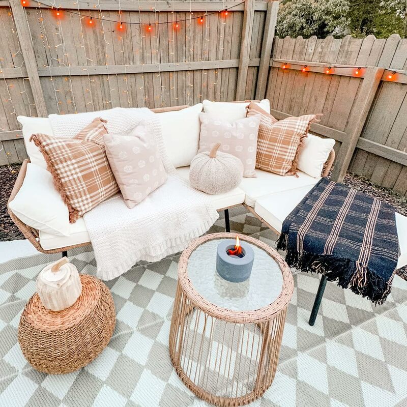 Sofá secional ao ar livre em forma de L, mobília do pátio, conversa de vime, 4 lugares para quintal, varanda, 1, 3 pcs