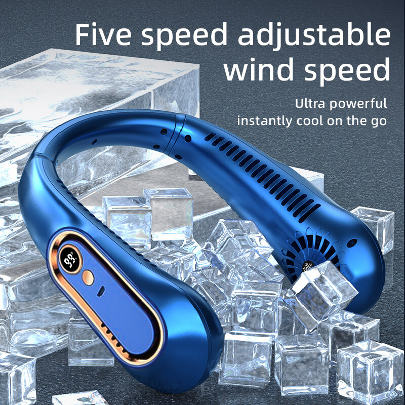 Bladeseless Neck Fan, Ventilador USB portátil, 5 velocidades e Display Digital, Bladesess Design, 1 PCB