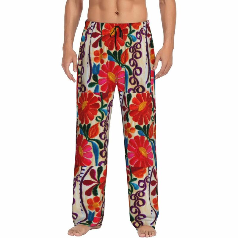 Cartaz de flores mexicano Pijama calças masculinas, pijamas, fundo do sono lounge, elástico com bolsos, personalizado