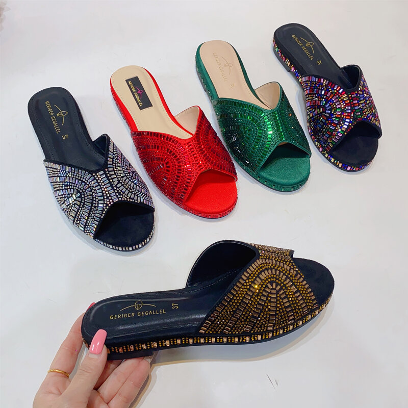 Trendy Colorful Slides for Women 2023 New Classic Design Sandals Italian Style Lady Shoes Low Heel Summer Mules Comfy Sandals