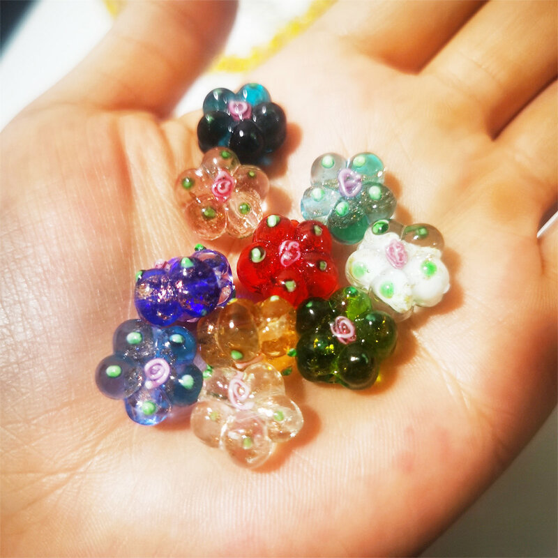 10 Stück handgemachte farbige Glasur Handwerk Lampwork Glas finden Spacer Perlen lose Perlen Schmuck machen Charms DIY Murano 3d Blume