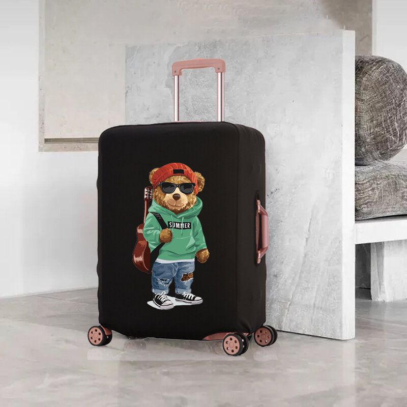 Bonita funda de equipaje con patrón de muñeca de oso, cubierta protectora elástica extraíble, a prueba de polvo, adecuada para viajes de 18-32 pulgadas