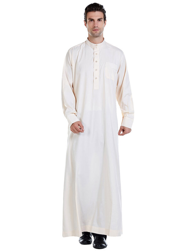 มุสลิมผู้ชาย Jubba Thobe เสื้อผ้าอิสลาม Ramadan Mens Abaya ชุดยาว Robe Saudi สวมใส่ Musulman Caftan Jubah Dubai อาหรับ Dressing
