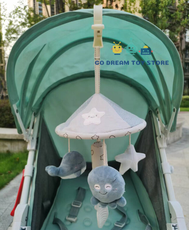 Newborn Baby Rattles 0-12 Months Stroller Bed Hanging Umbrella Wind Bell Infant Mobile Cartoon Animals Plush Toy Boys Girls Gift