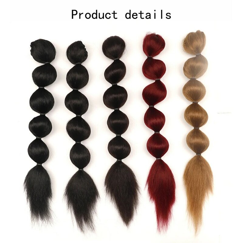 Ekstensi rambut palsu alami untuk wanita, ekstensi rambut palsu panjang Kinky, lentera tali serut gelembung untuk wanita