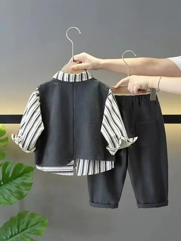 Kinderkleding Set Lente En Herfst Nieuwe Koreaanse Jongens Baby Shirt + Broek Vest 3 Delige Set Kinderen Casual Set
