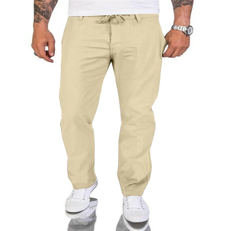 Pantalones informales de primavera y verano para hombre, calzas holgadas de talla grande con pintura de Color sólido, pantalones con bolsillos a la moda para la playa