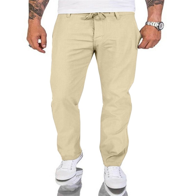 Men Spring And Summer Pant Casual All Solid Color Painting Loose Plus Size Trouser Fashion Beach Pockets Pant