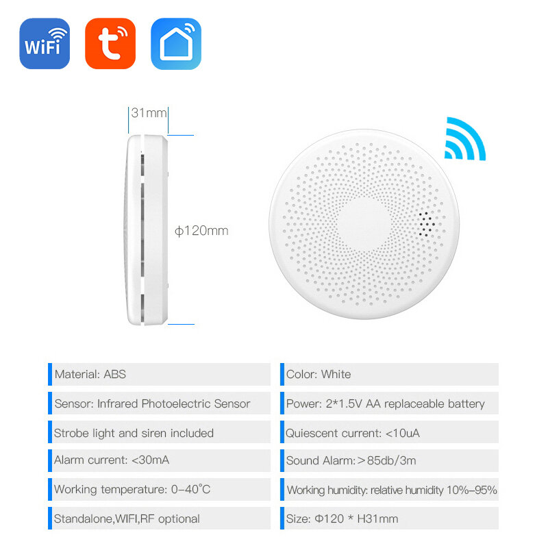 Tuya Wifi Rauch-und Kohlenmonoxid-Kombination detektor Feueralarm sensor 85db Alarm Echtzeit-App-Benachricht igung mit Selbst test