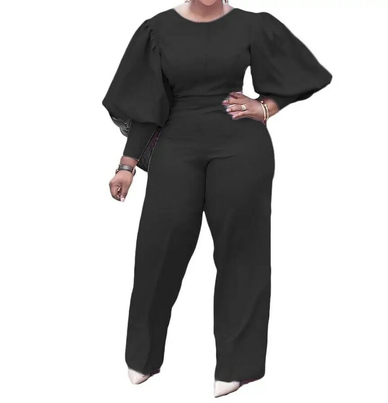 Jumpsuit lengan panjang pinggang kaki lebar Slim Fit lengan gelembung pakaian wanita penjualan laris 2023 mode baru